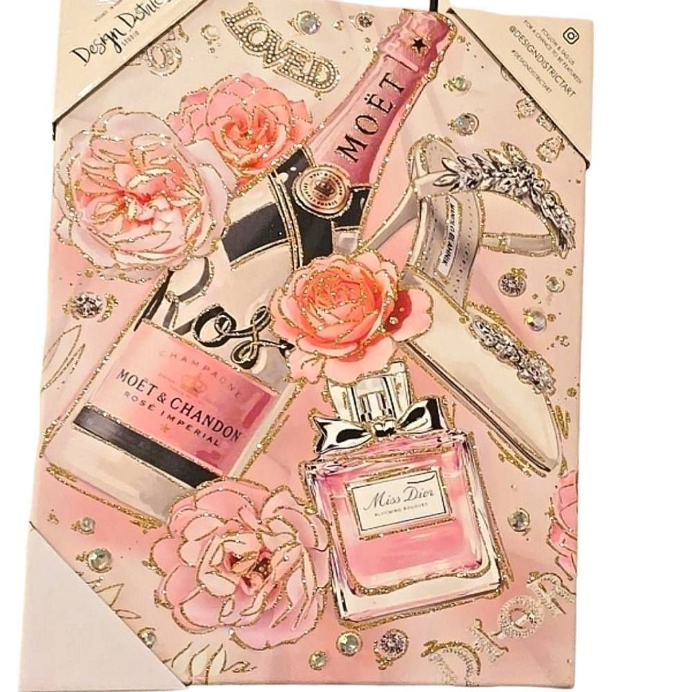 Design District Celebration Fashion Dior 3D Jewel Embellished Canvas Wall Decor
